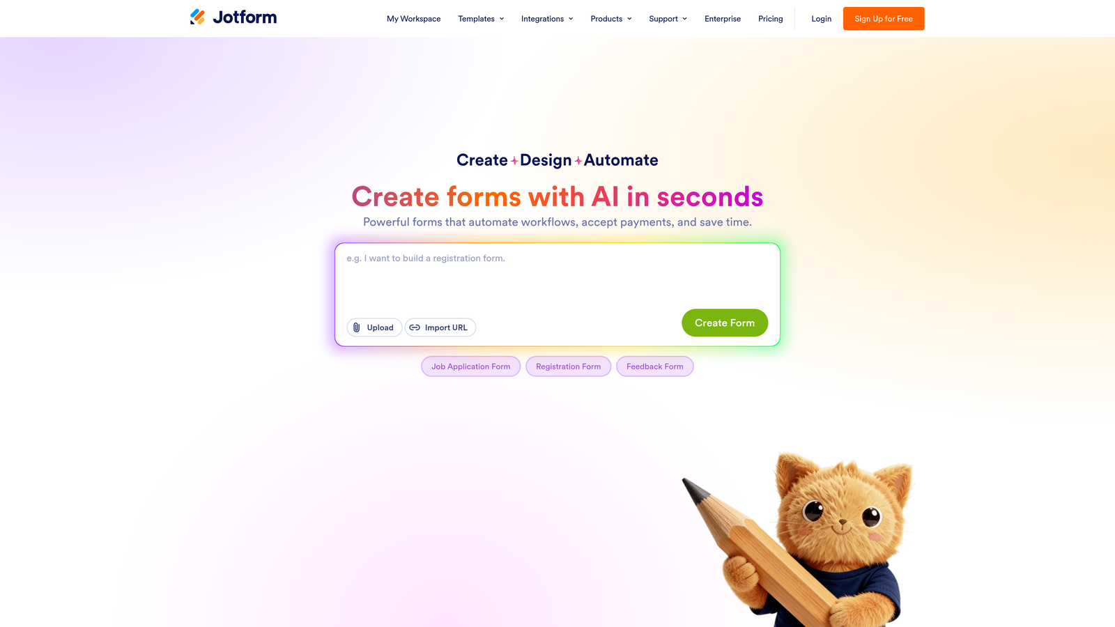 Screenshot of Jotform website