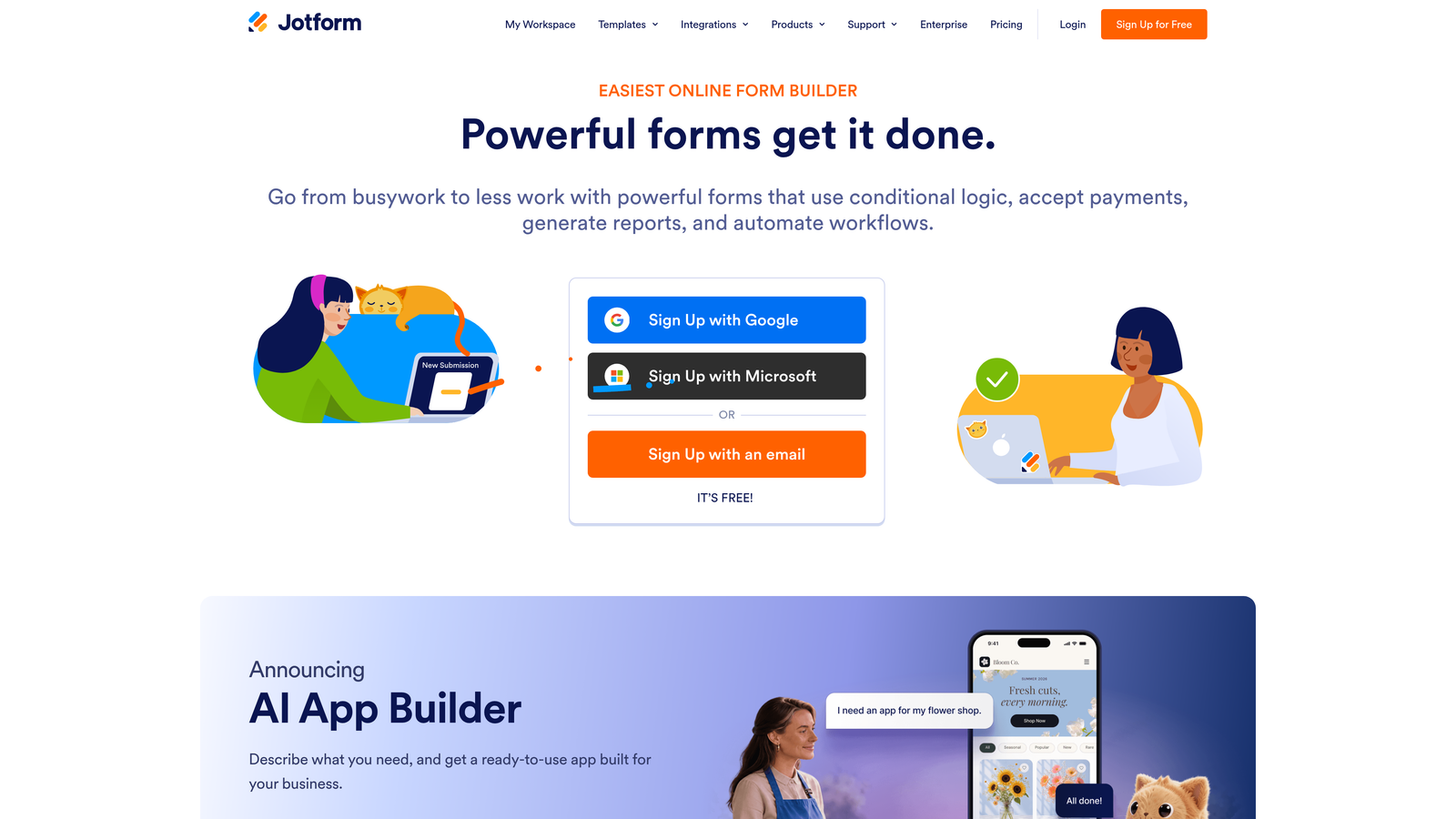 Screenshot of Jotform website