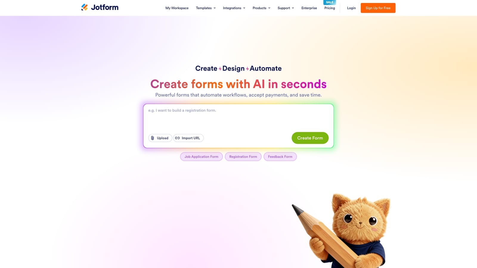 Screenshot of Jotform website