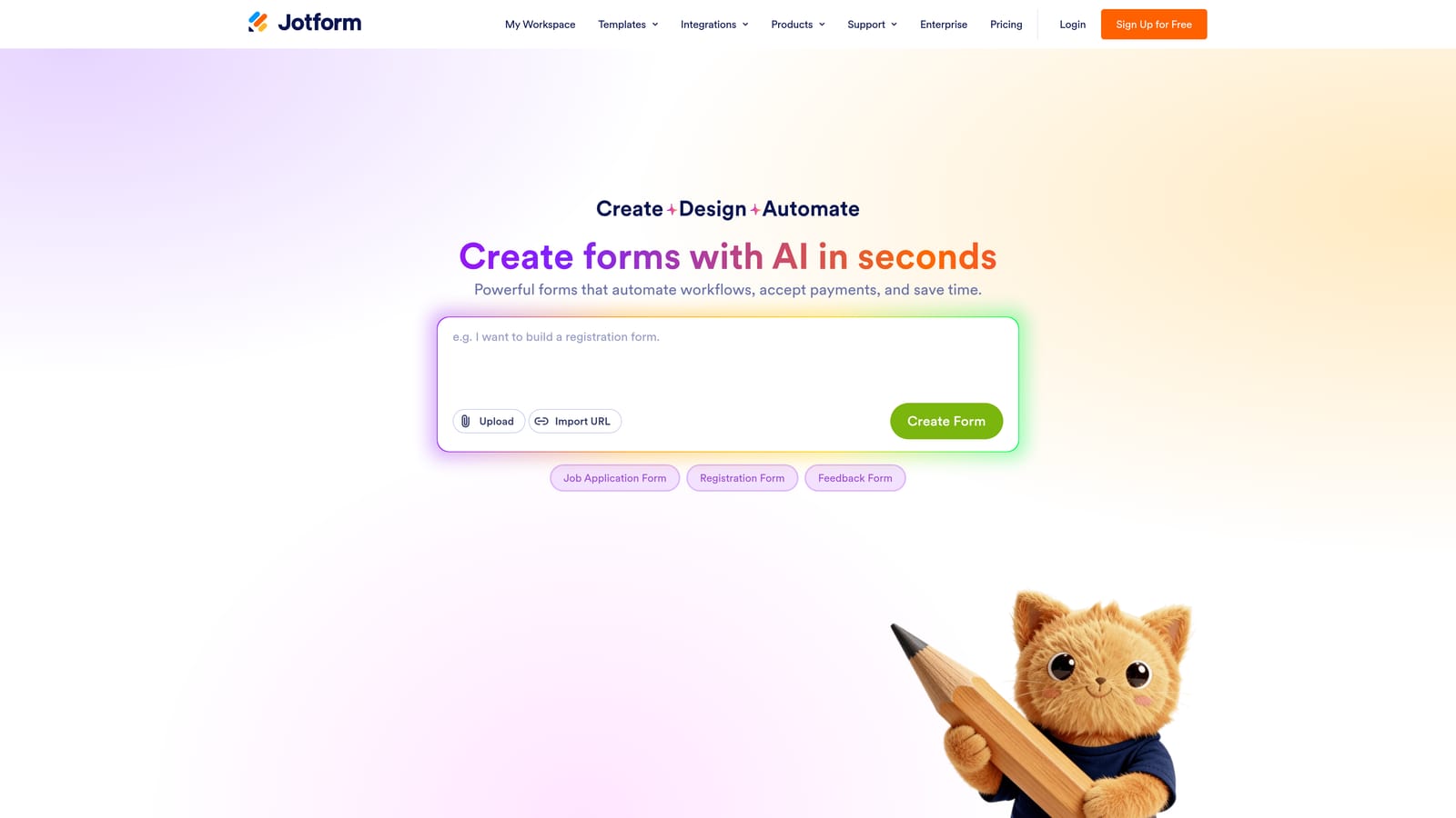 Screenshot of Jotform website