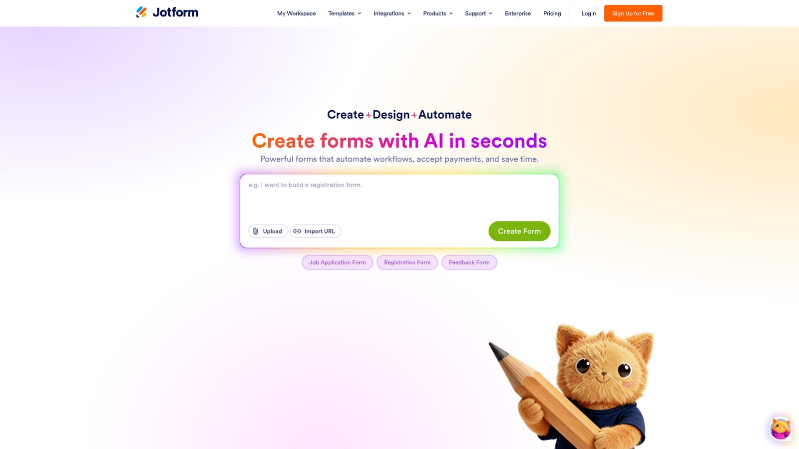 Screenshot of Jotform website