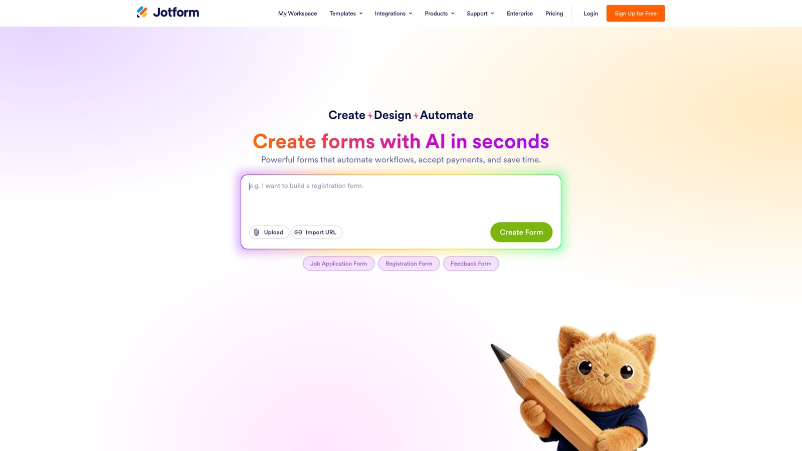 Screenshot of Jotform website