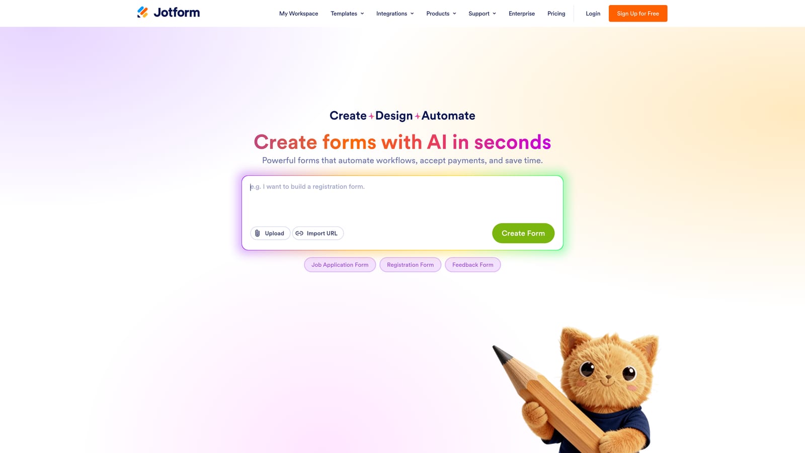 Screenshot of JotForm website