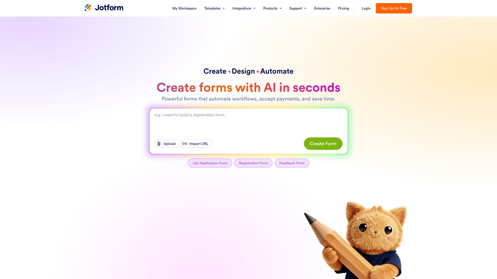 Screenshot of Jotform website