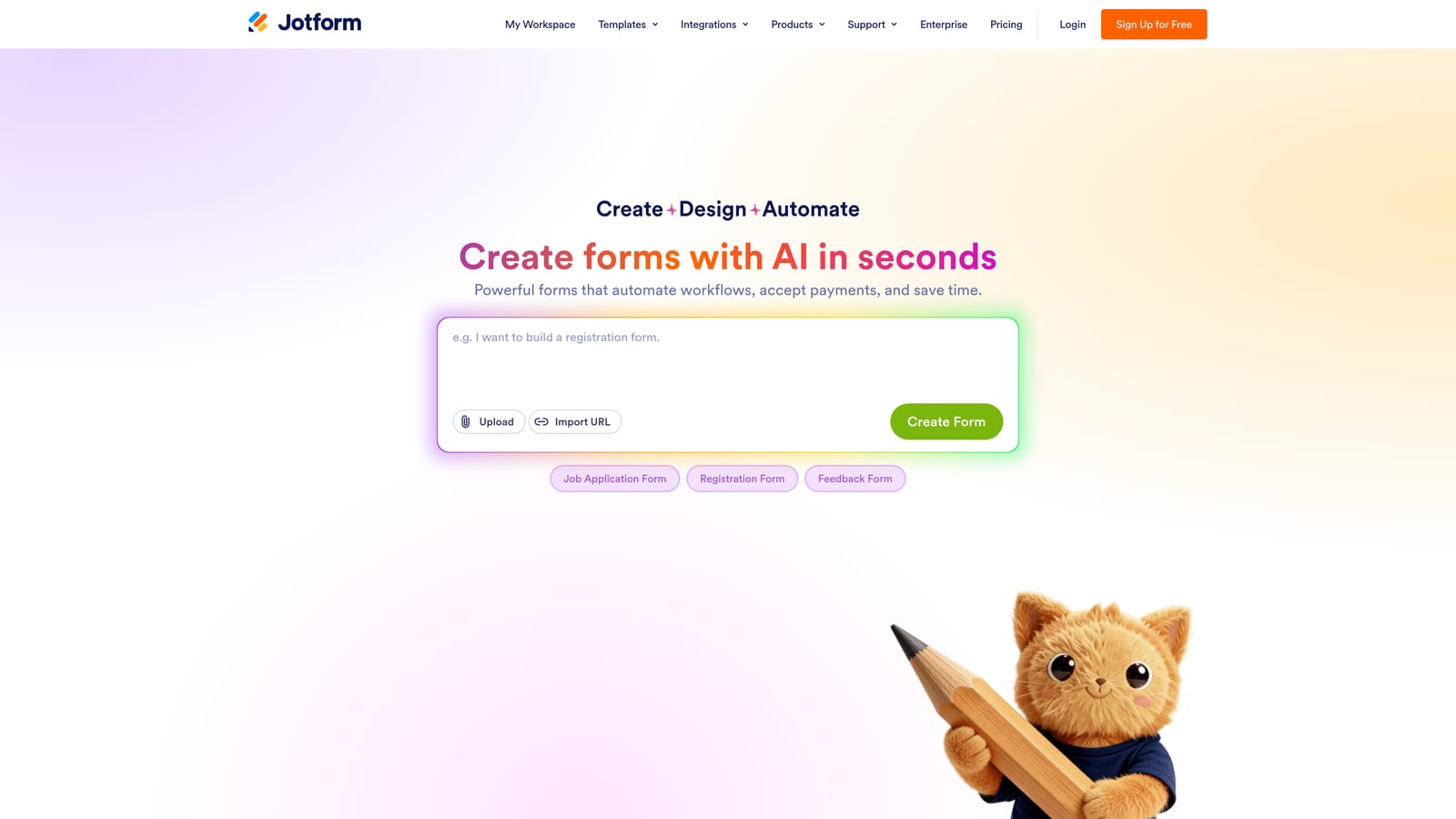 Screenshot of Jotform website