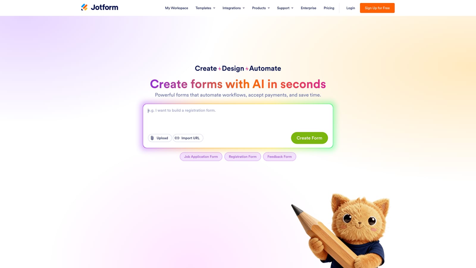 Screenshot of JotForm website