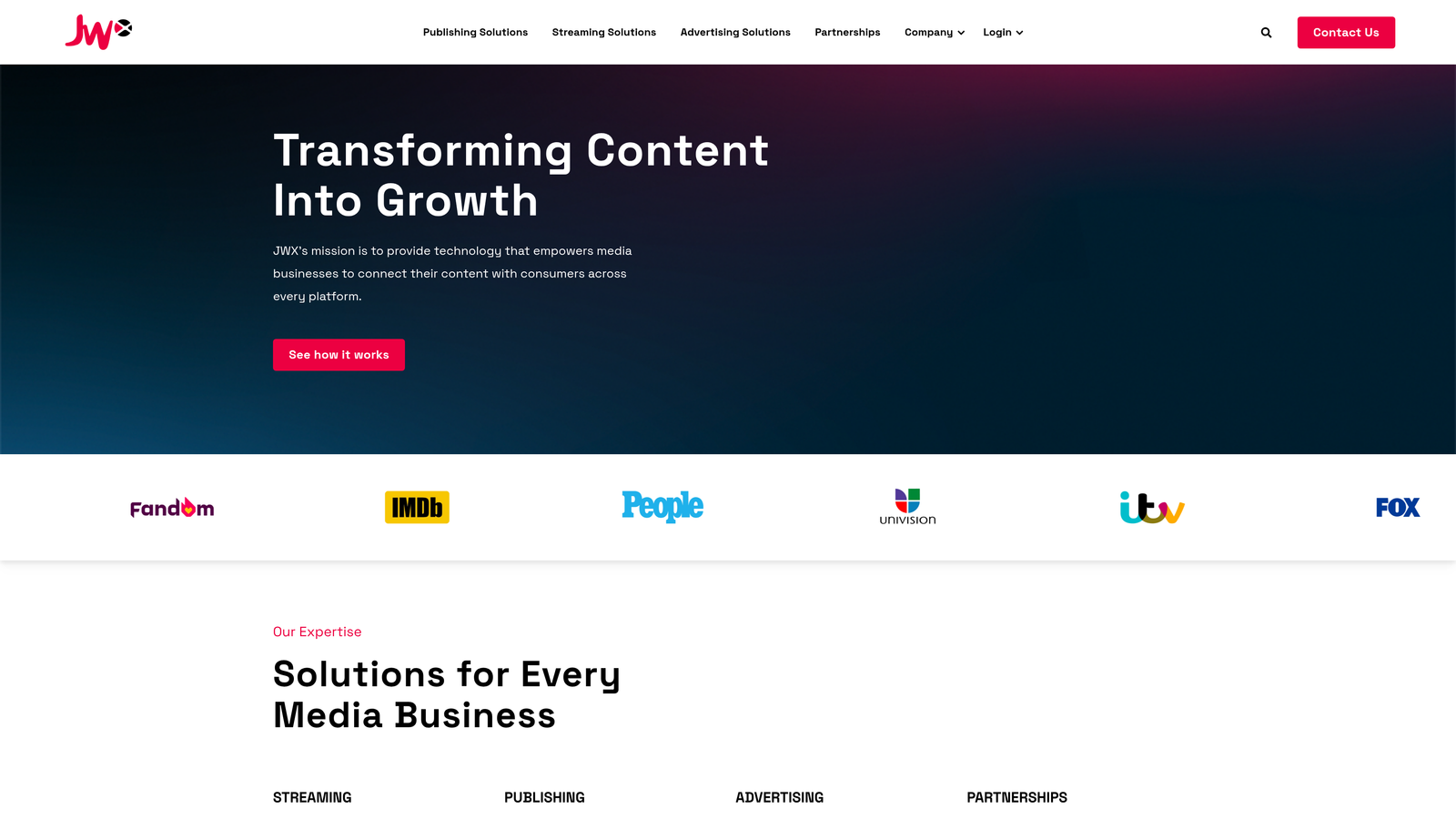 Screenshot of JW Player website