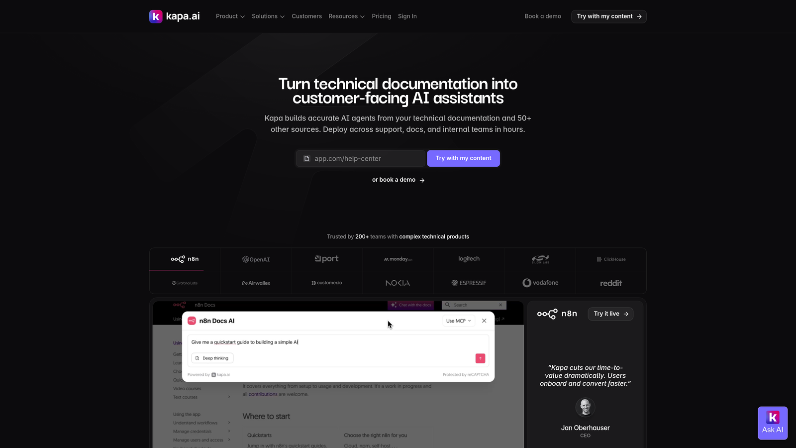 Screenshot of Kapa.ai website