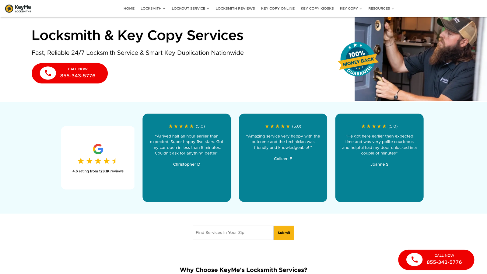 Screenshot of KeyMe website