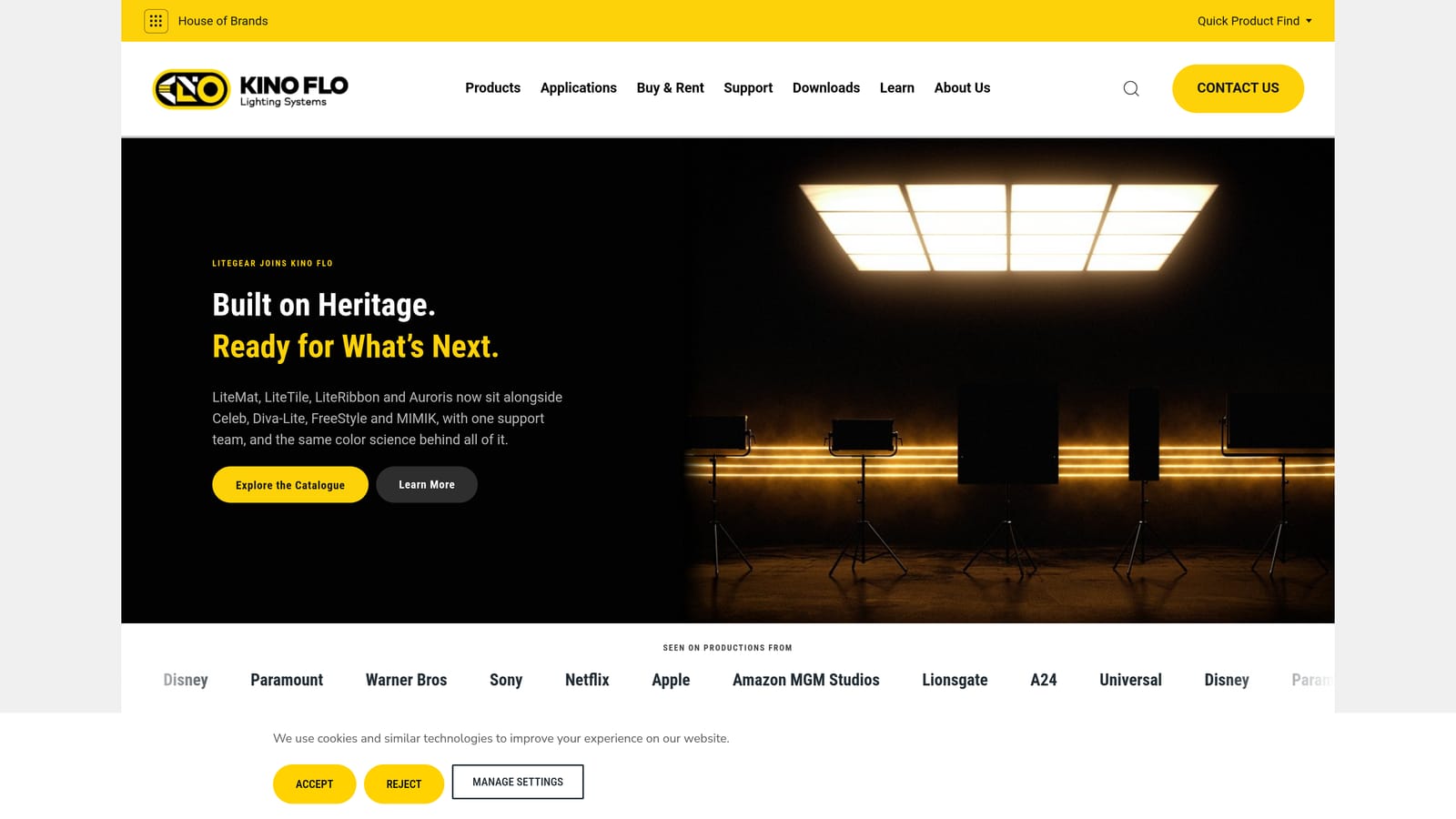 Screenshot of Kino Flo Celeb LED / Diva-Lite website
