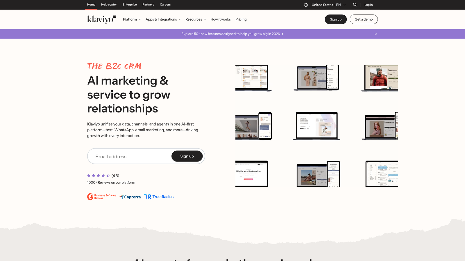 Screenshot of Klaviyo Forms website