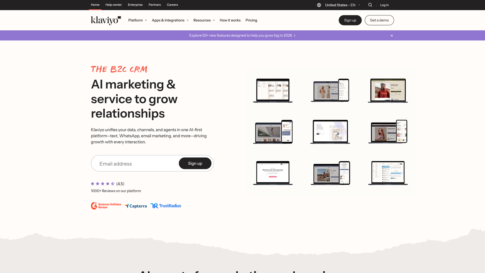 Screenshot of Klaviyo website