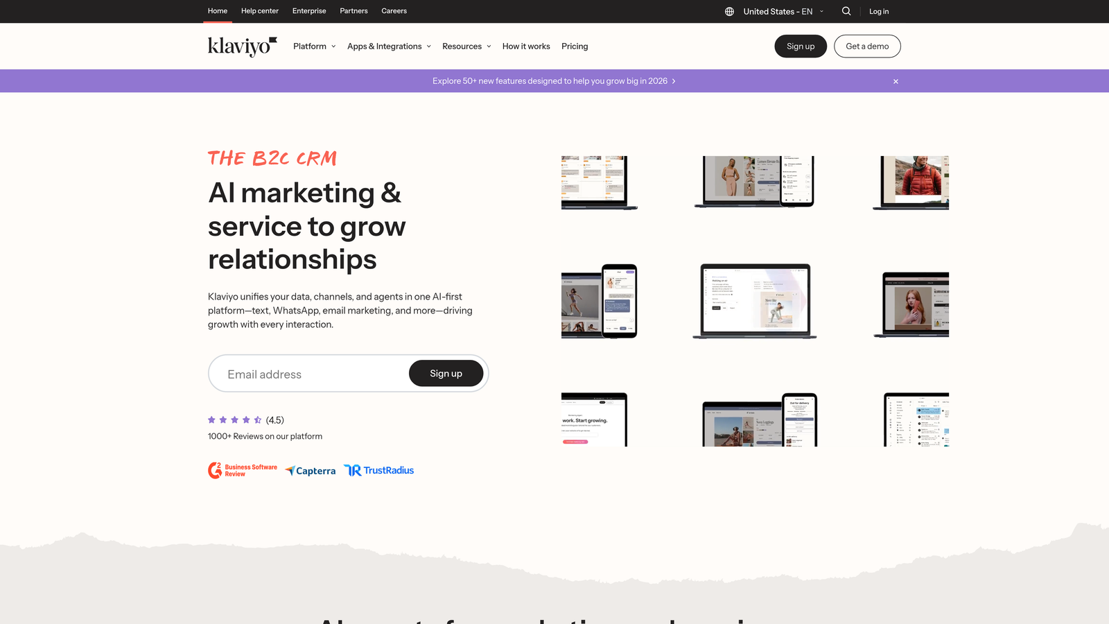 Screenshot of Klaviyo website