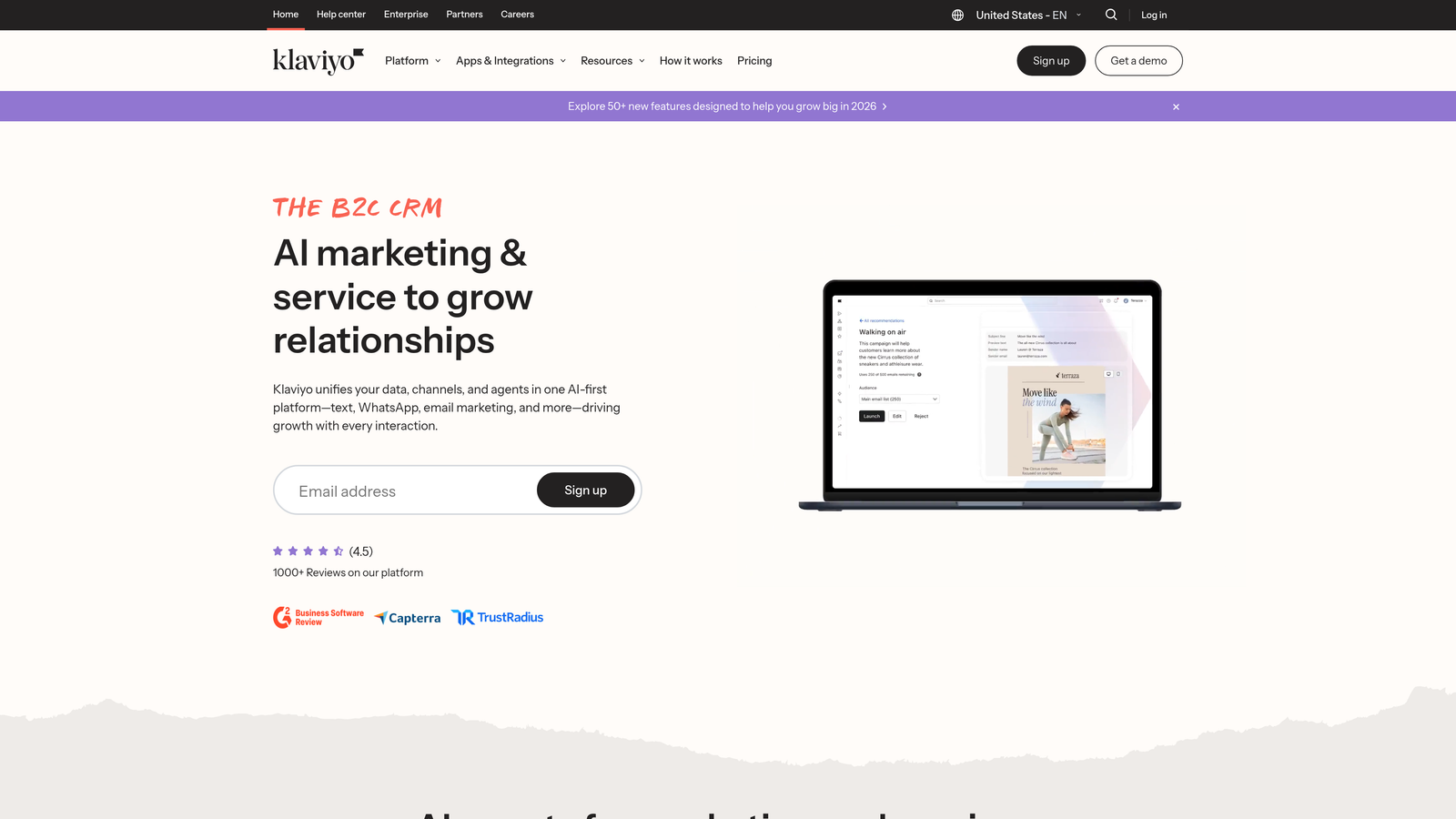 Screenshot of Klaviyo website
