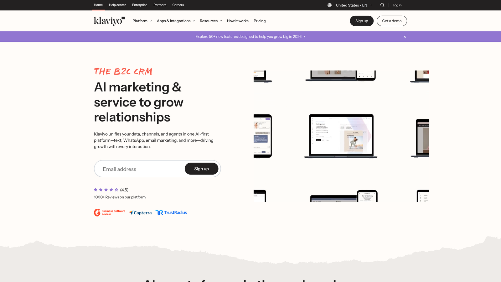 Screenshot of Klaviyo website