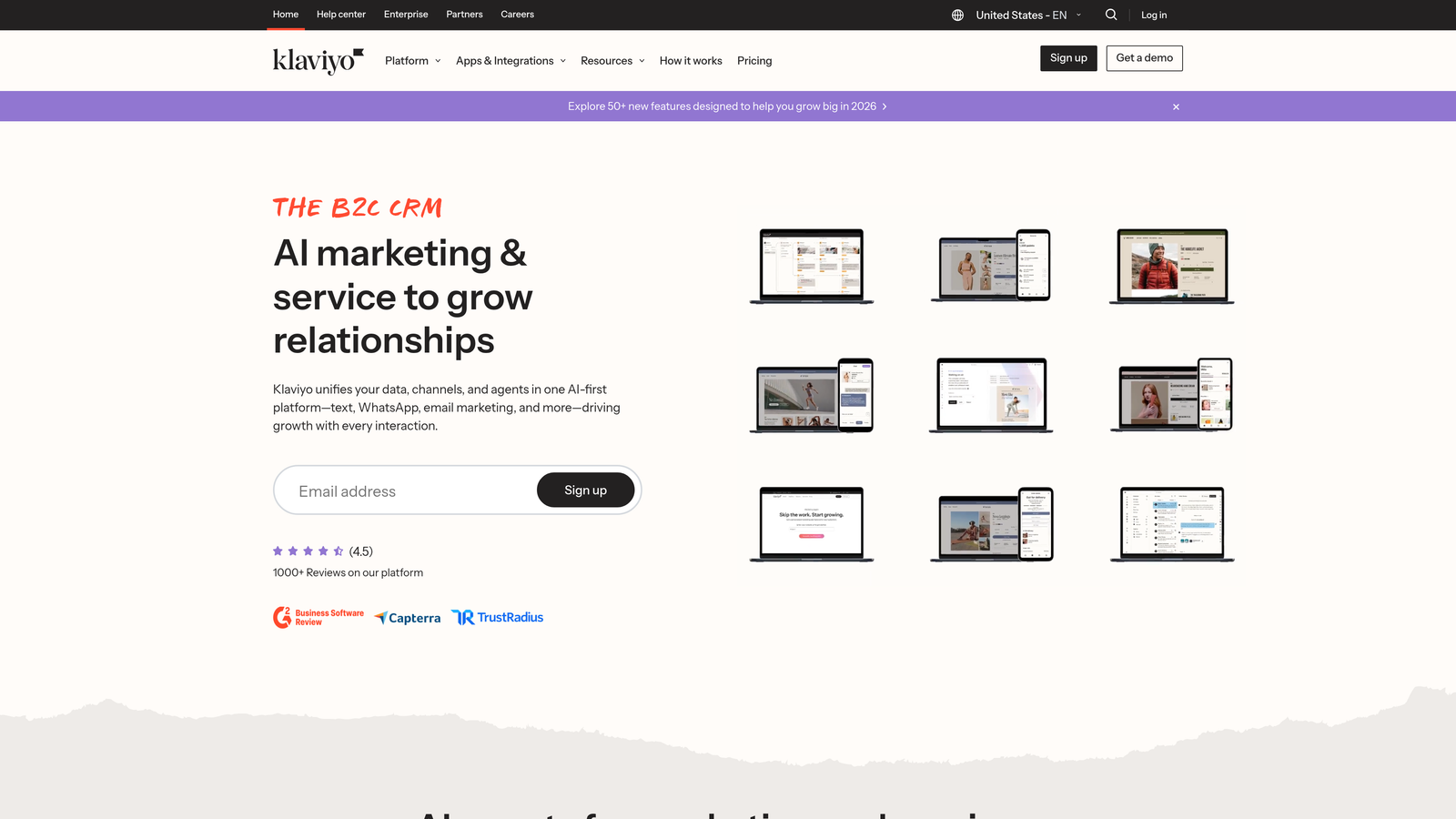 Screenshot of Klaviyo website