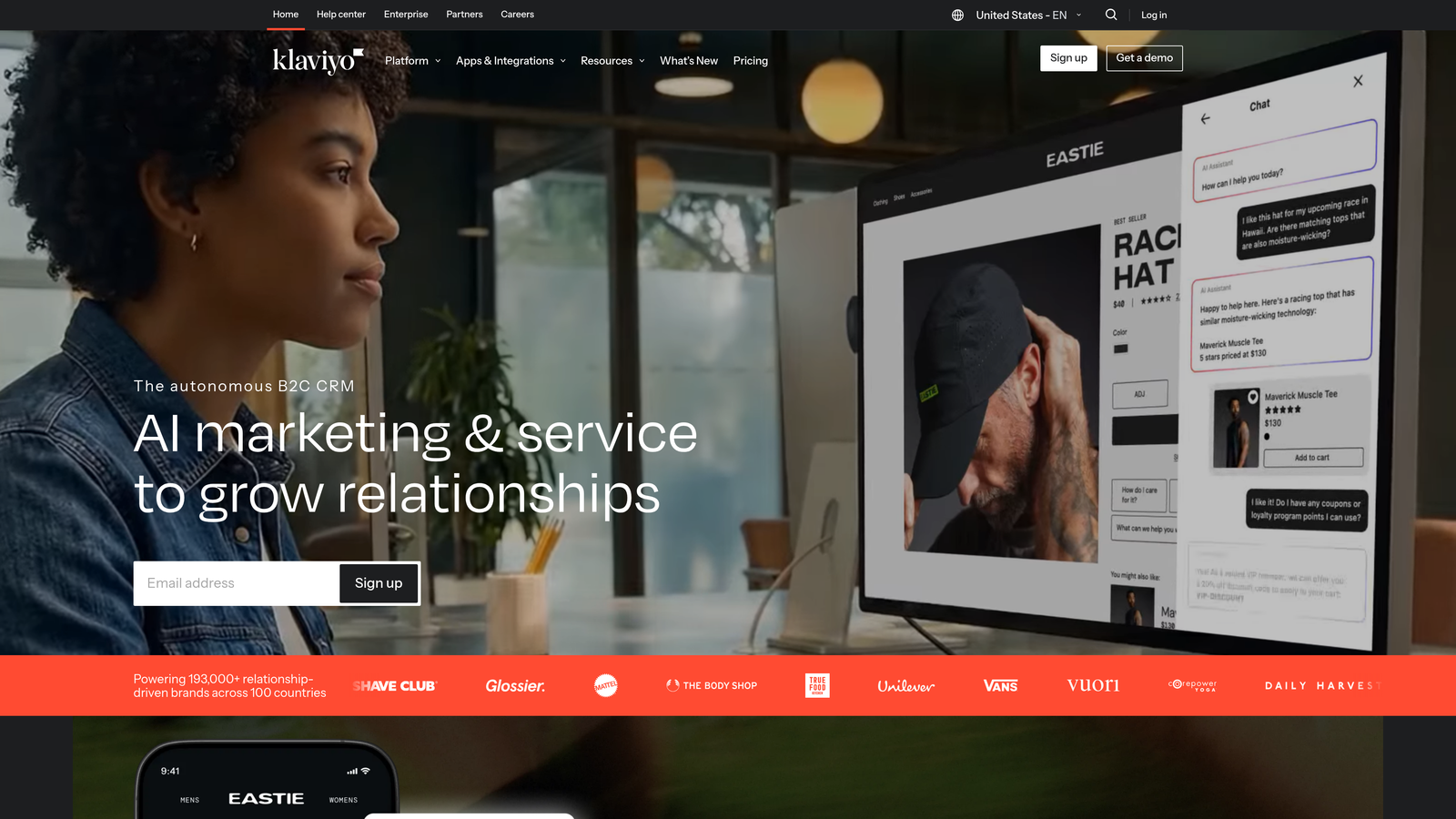 Screenshot of Klaviyo website