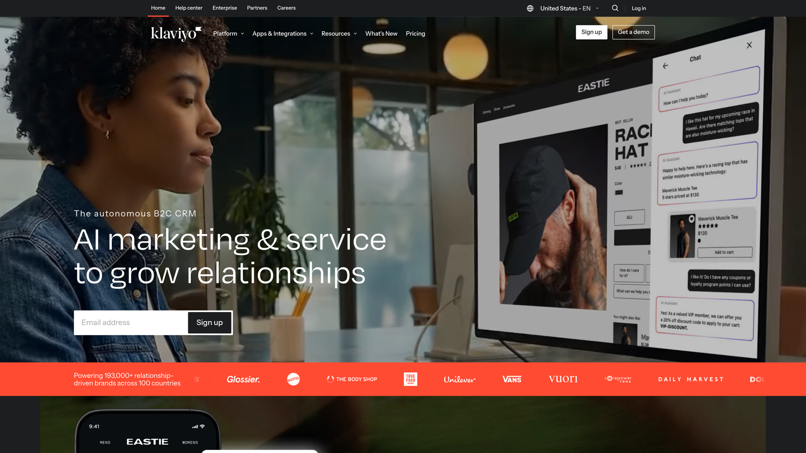 Screenshot of Klaviyo website