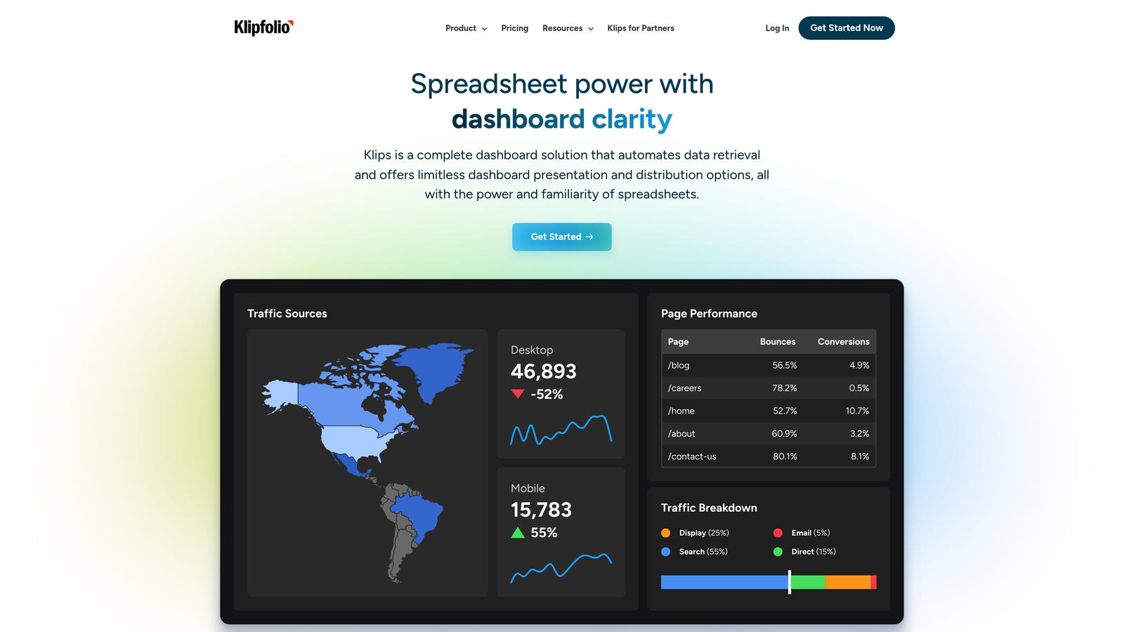 Screenshot of Klipfolio website