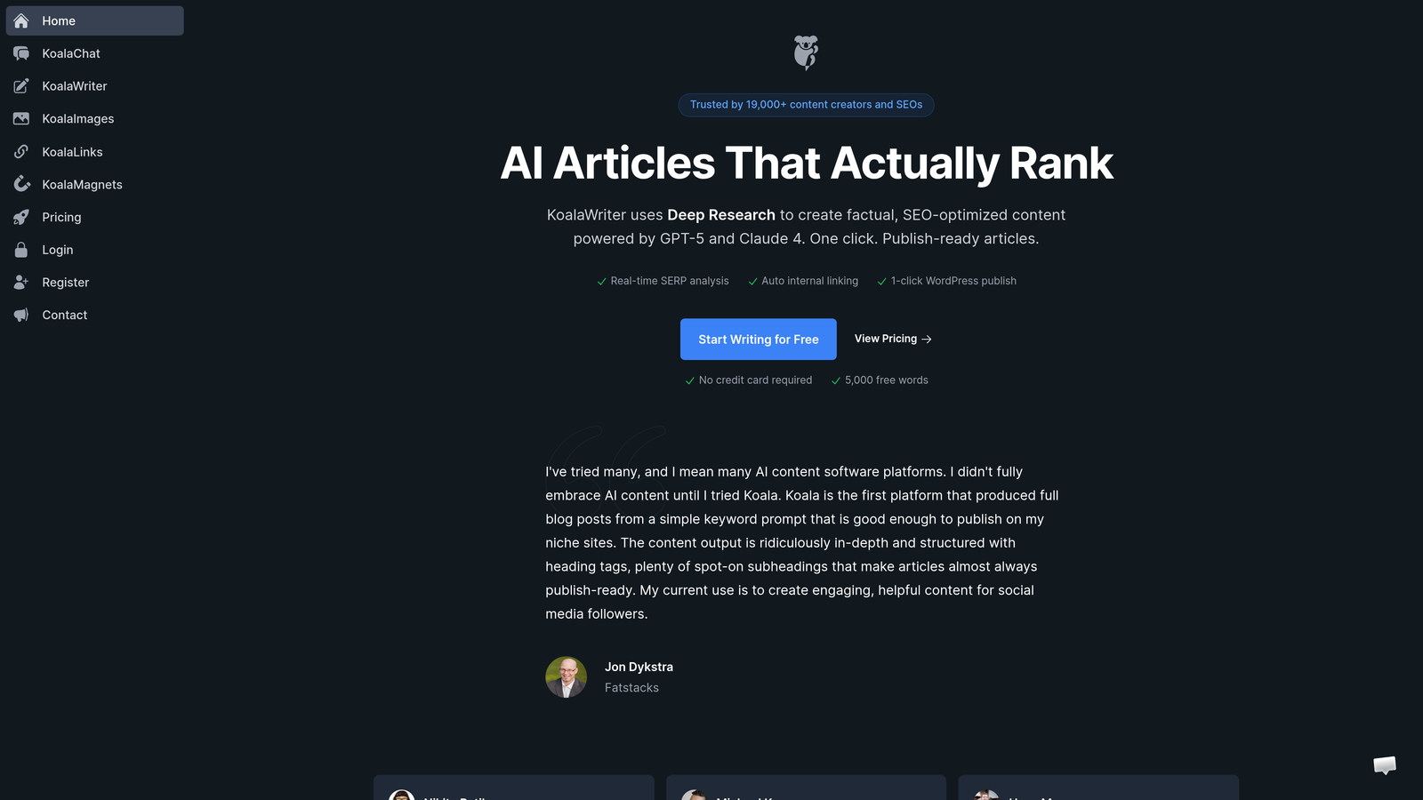 Screenshot of Koala AI website