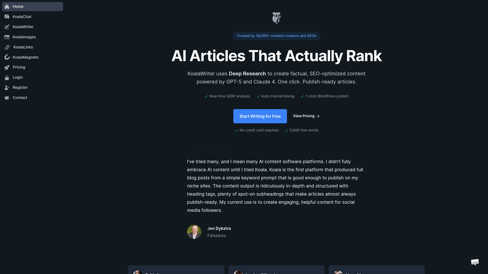 Screenshot of Koala AI website