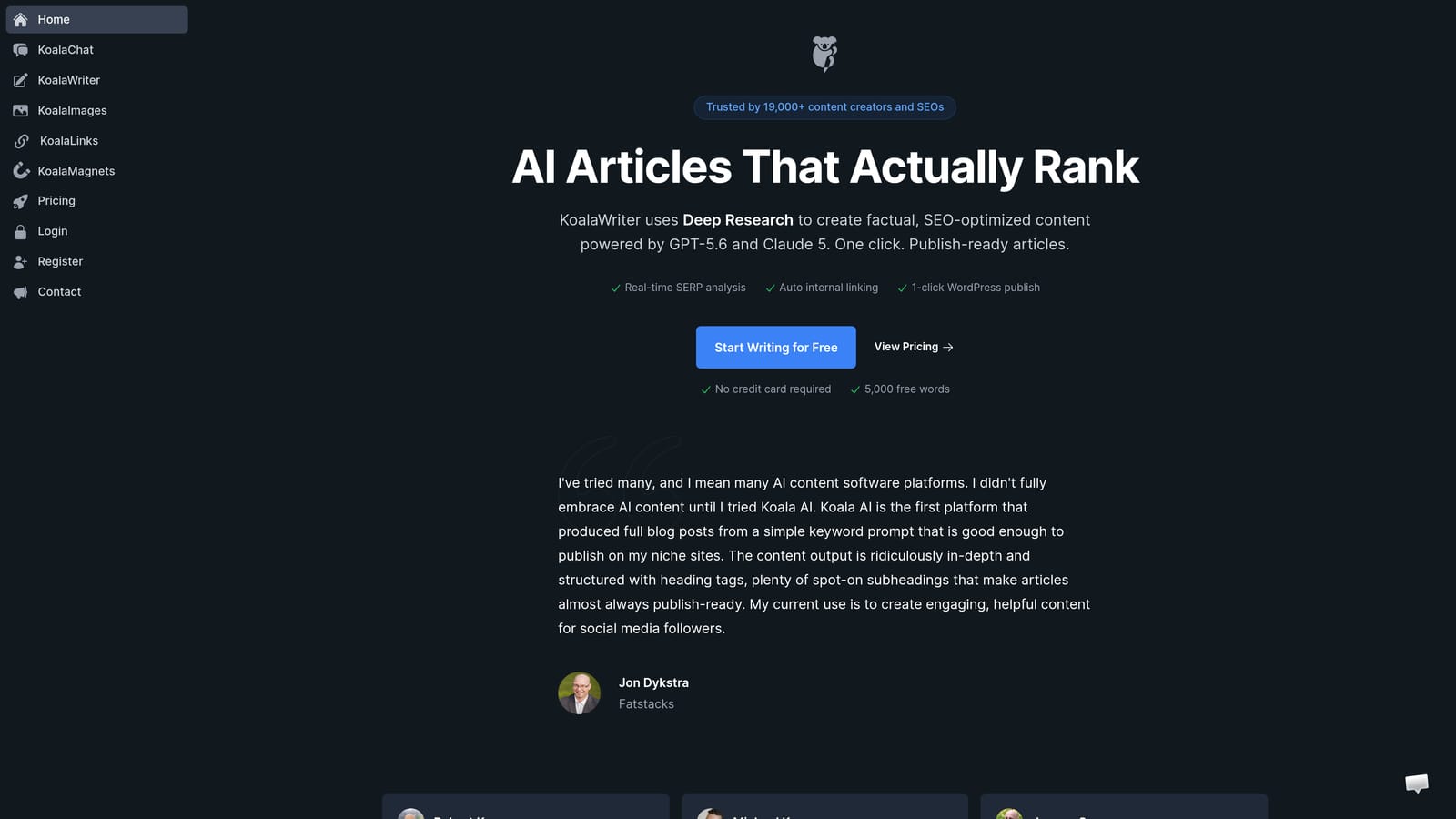 Screenshot of Koala AI website