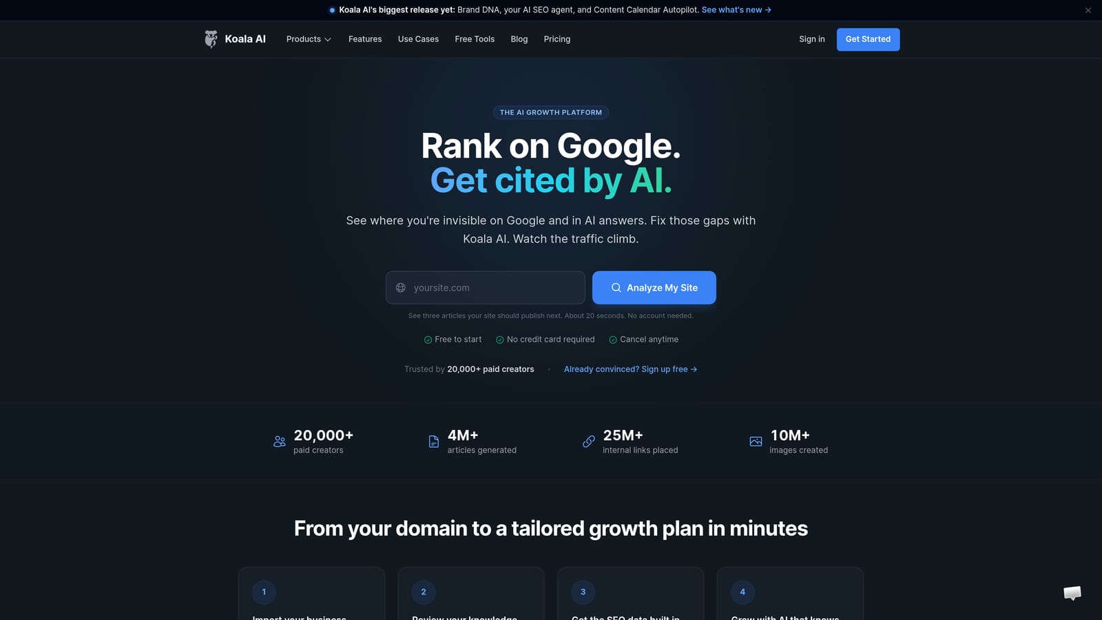Screenshot of Koala AI website