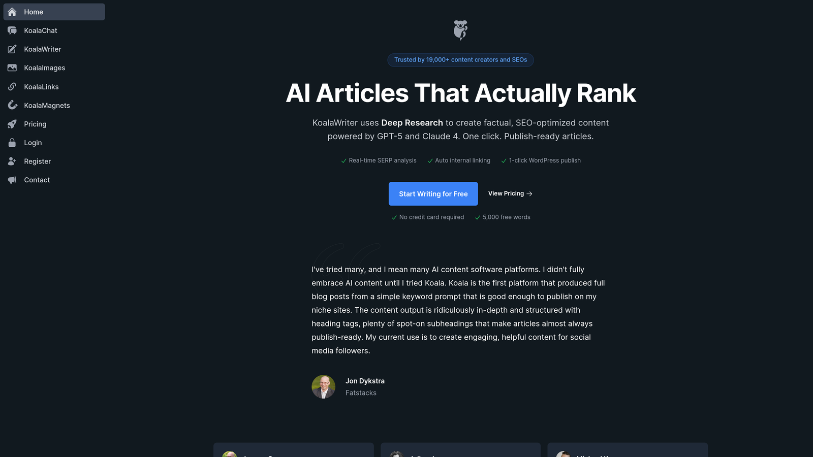 Screenshot of Koala Writer website