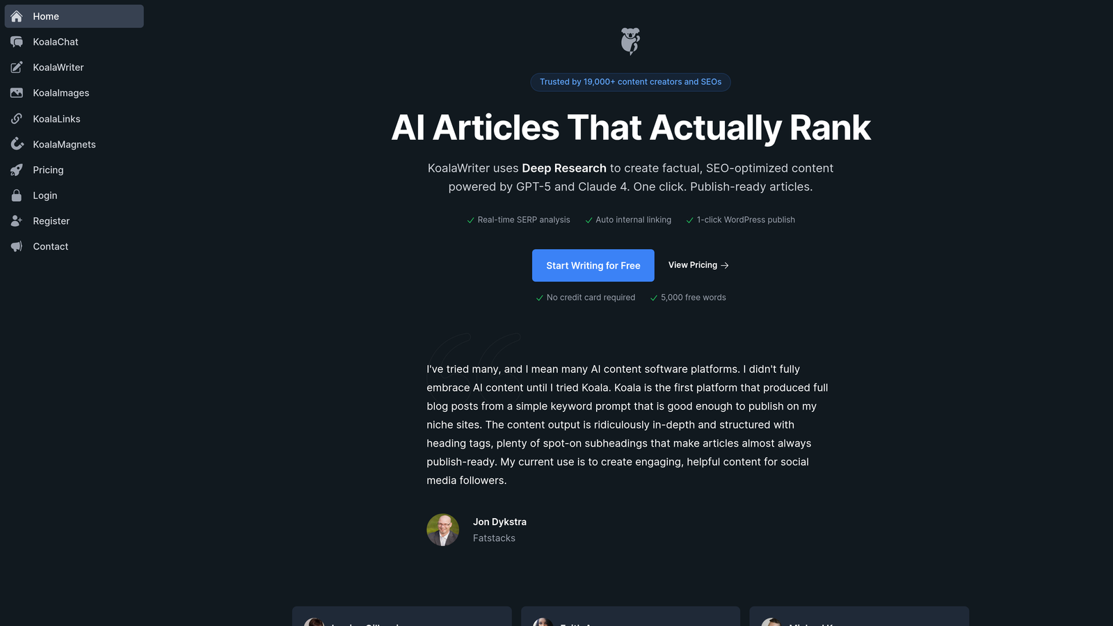 Screenshot of Koala Writer website