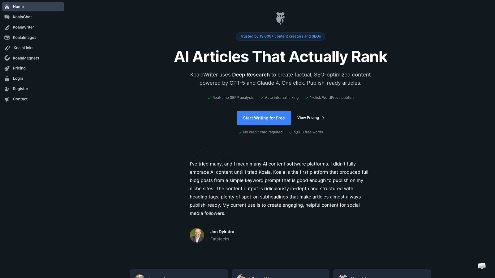 Screenshot of Koala Writer website