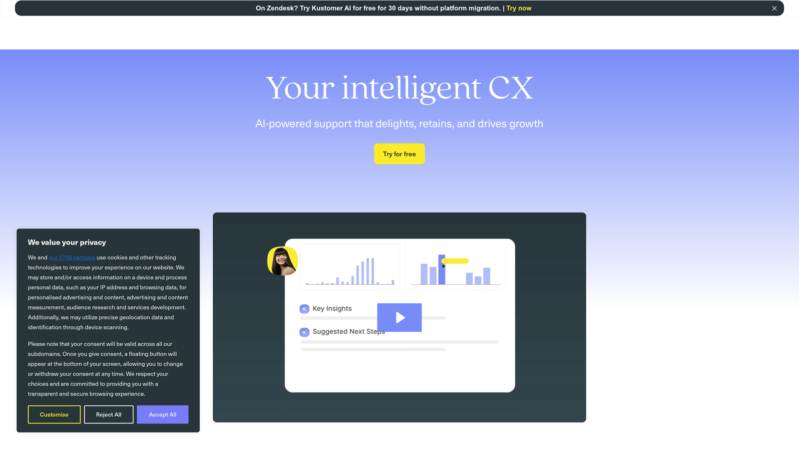 Screenshot of Kustomer IQ website