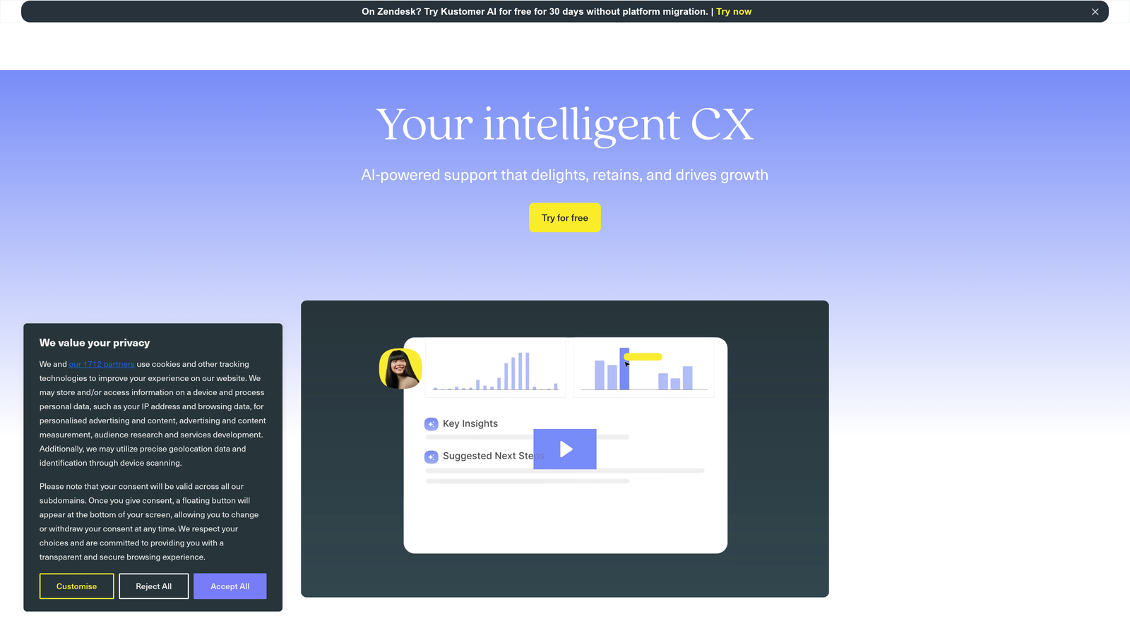 Screenshot of Kustomer IQ website