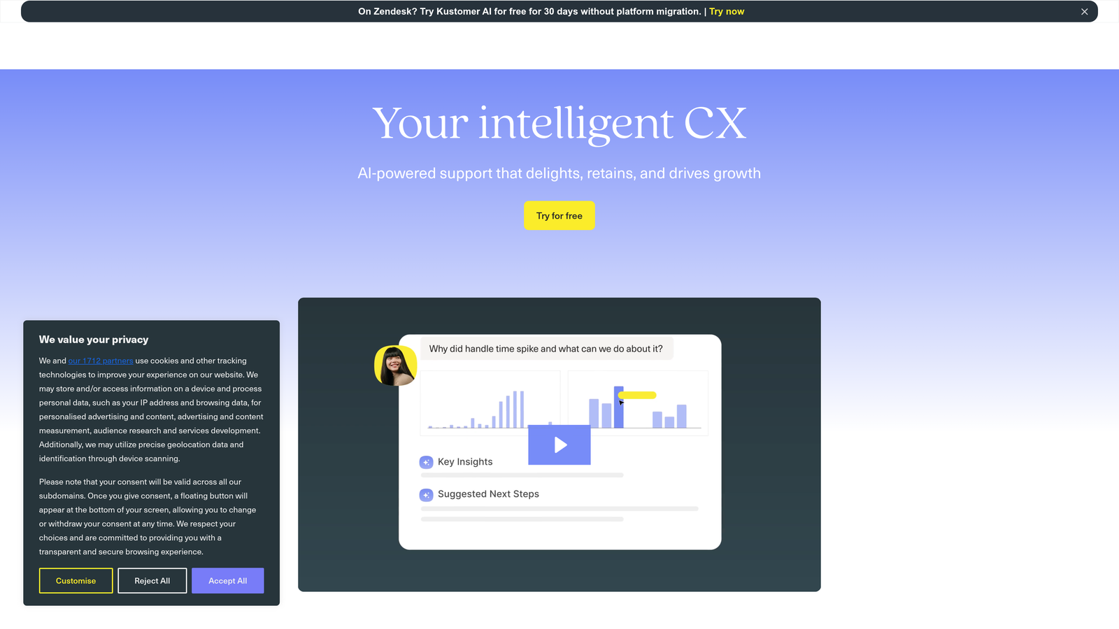 Screenshot of Kustomer IQ website