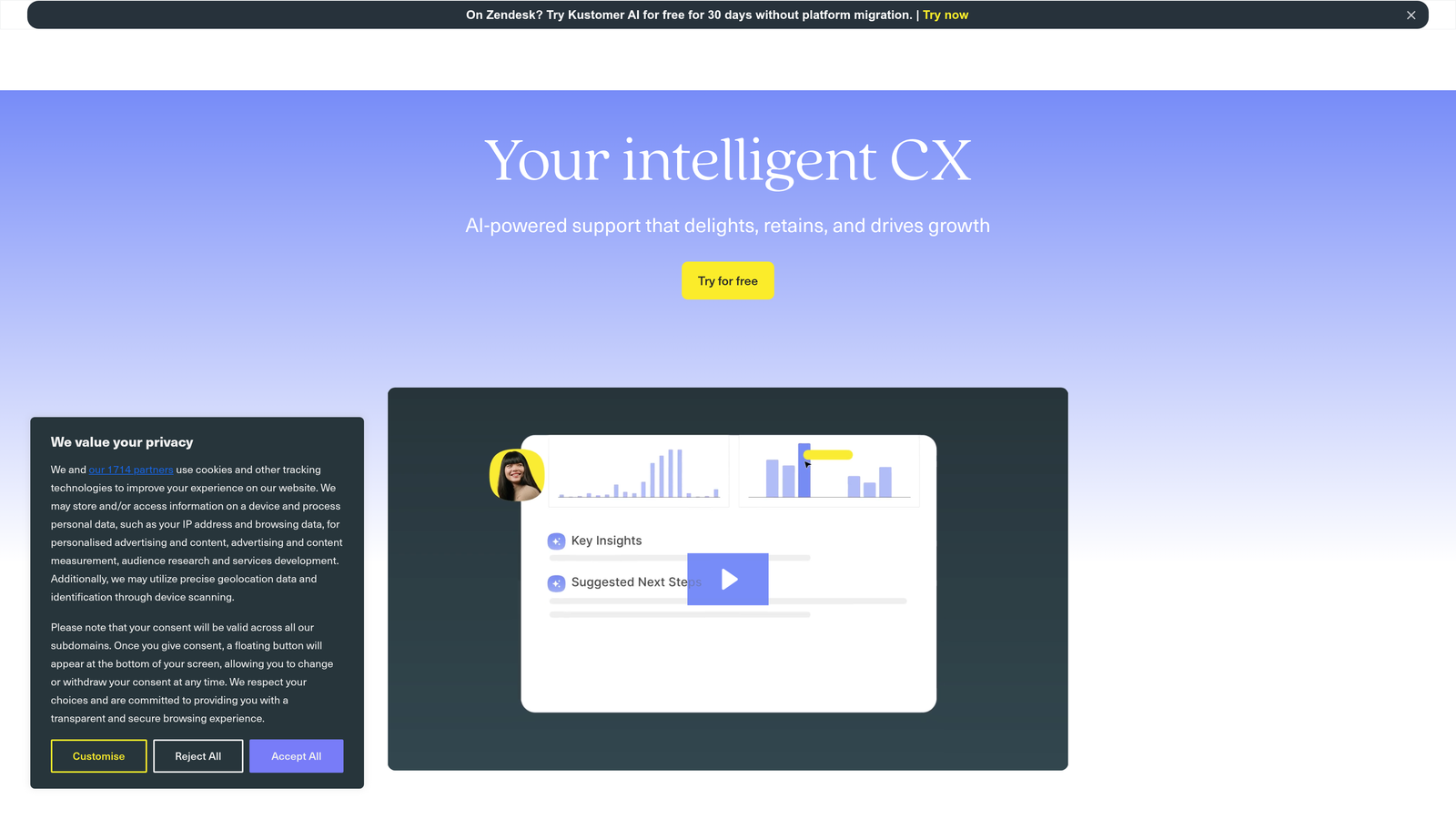 Screenshot of Kustomer website