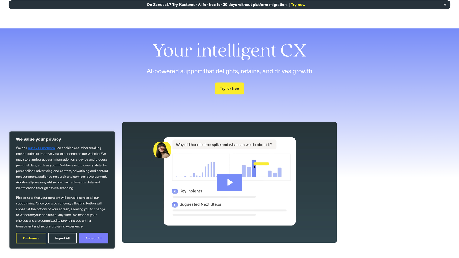 Screenshot of Kustomer website