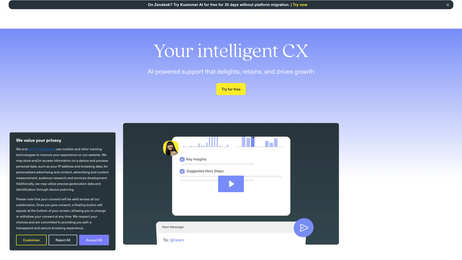 Screenshot of Kustomer website