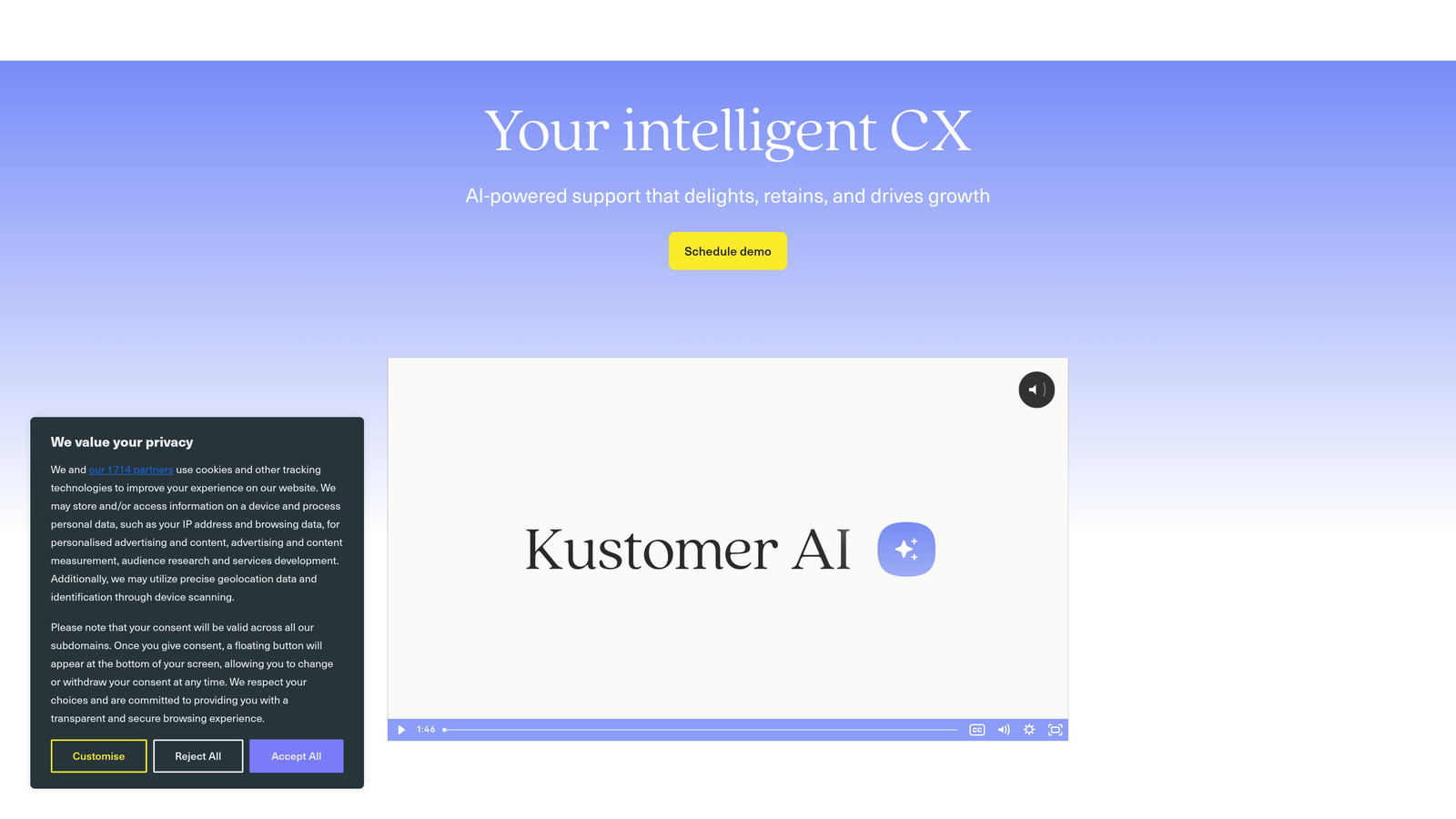Screenshot of Kustomer website