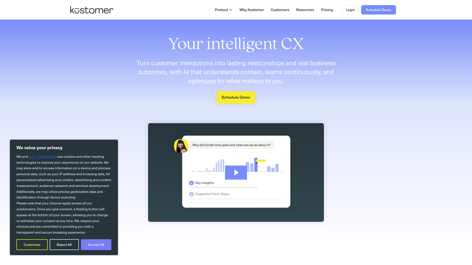 Screenshot of Kustomer website