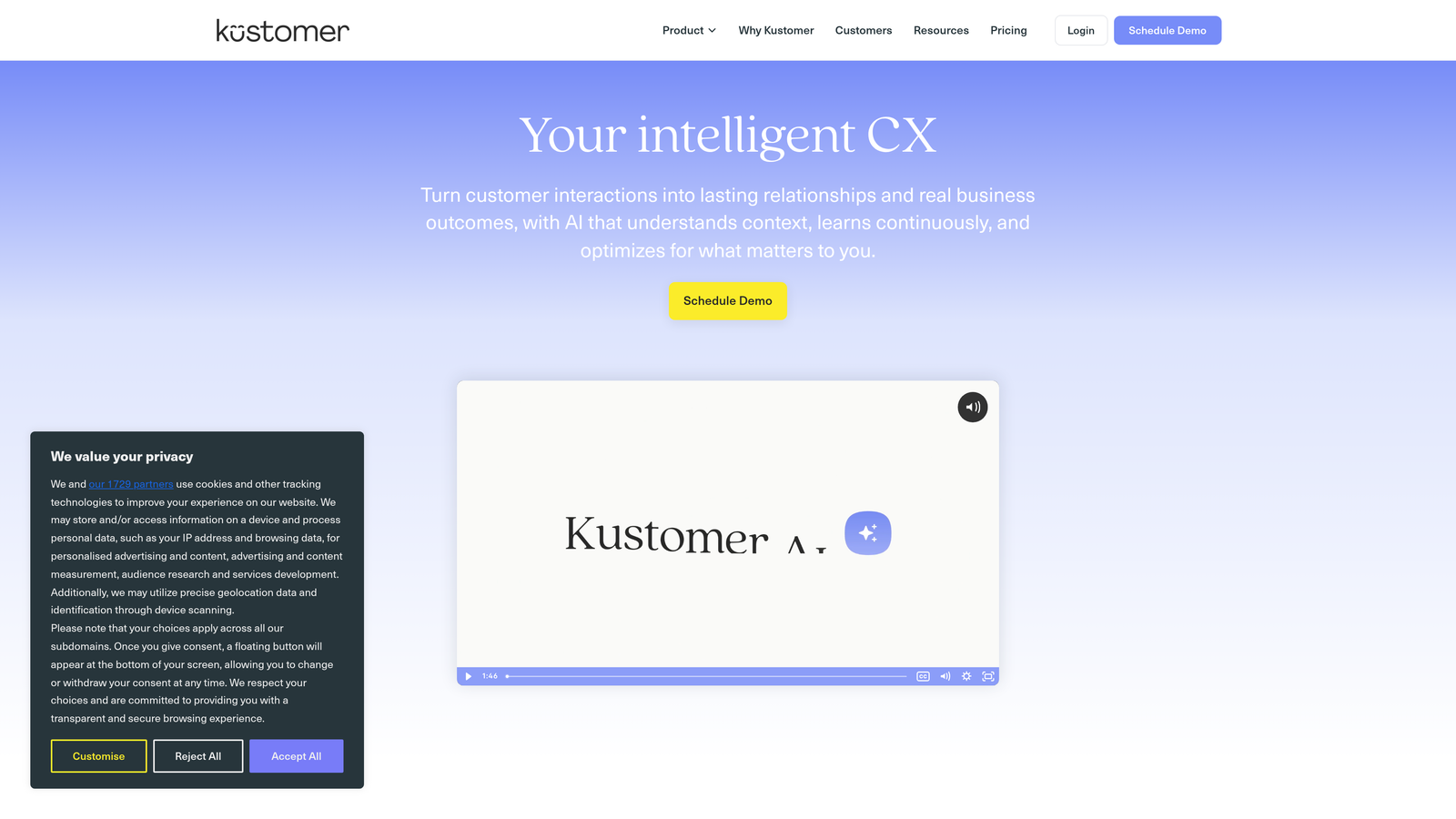 Screenshot of Kustomer website