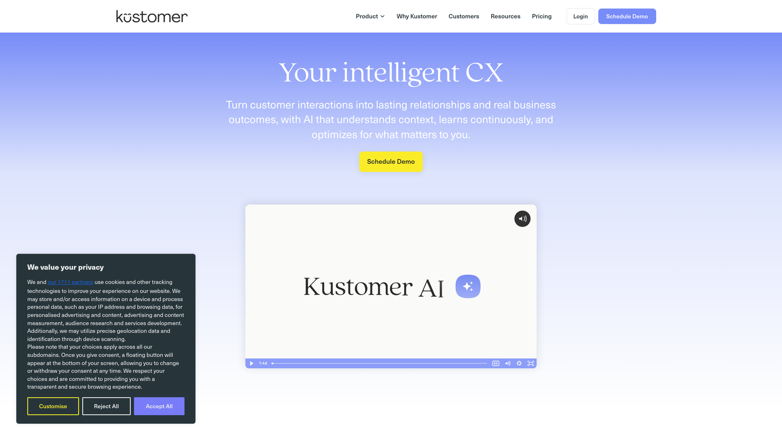 Screenshot of Kustomer website