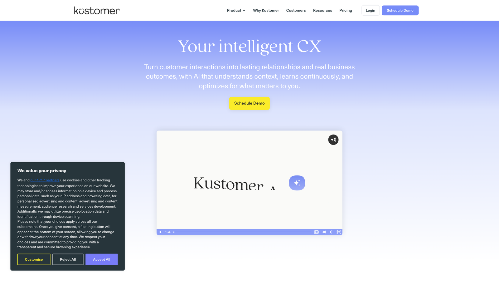 Screenshot of Kustomer website