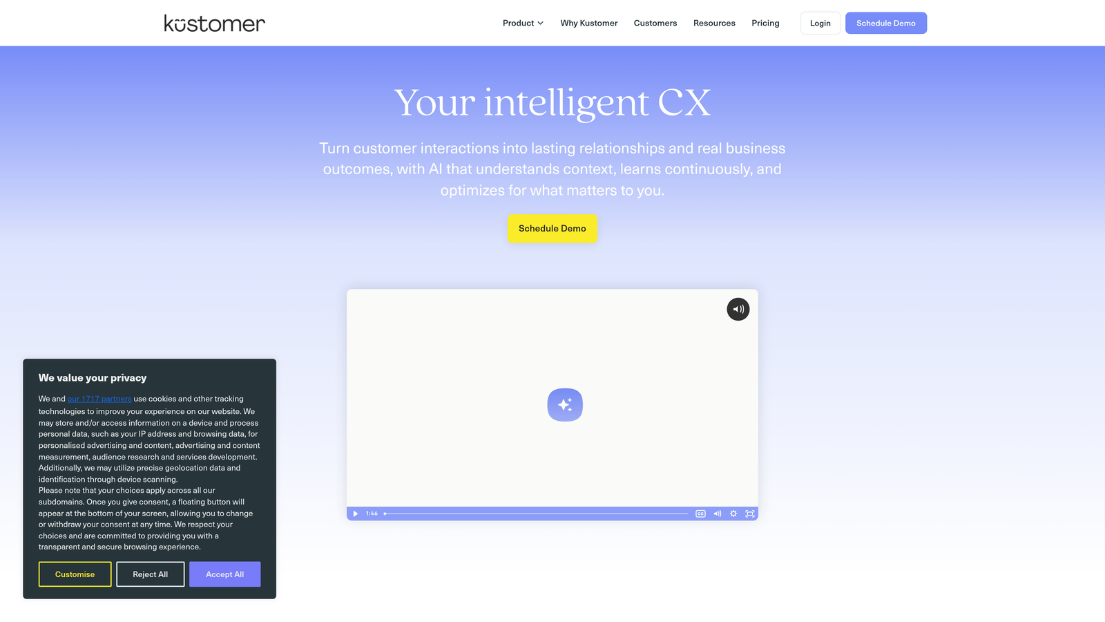 Screenshot of Kustomer website