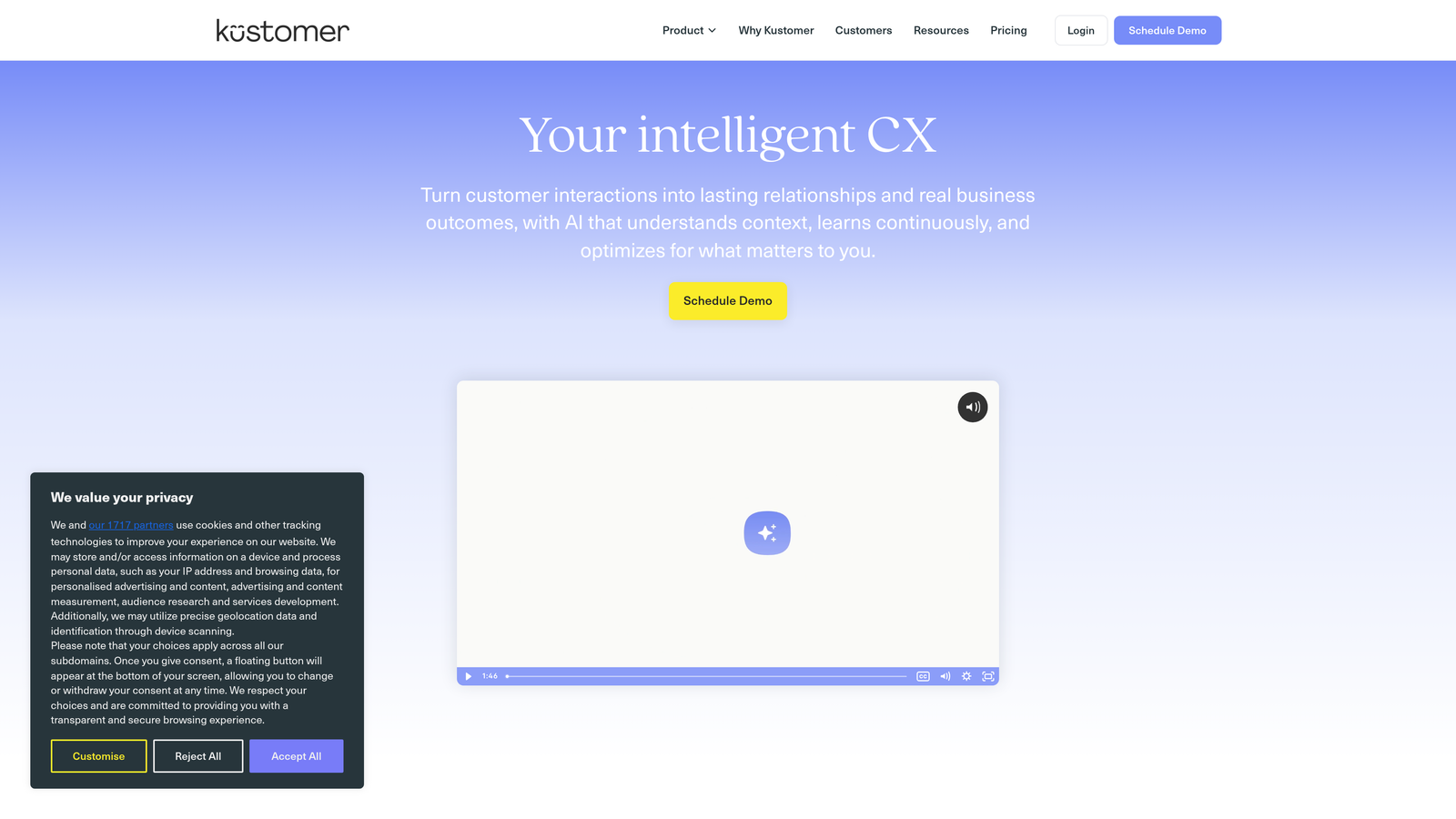 Screenshot of Kustomer website