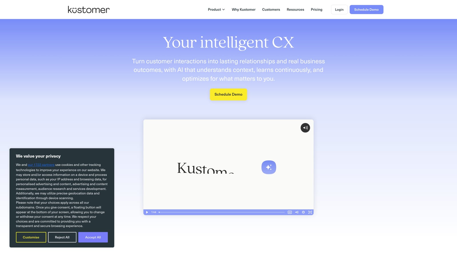Screenshot of Kustomer website