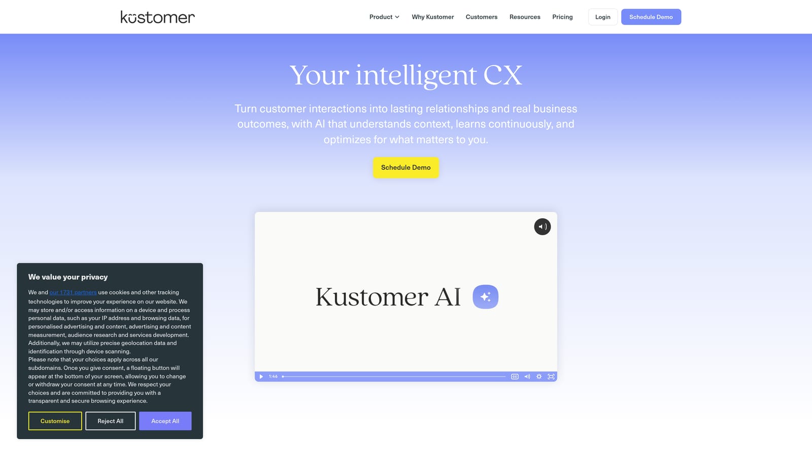 Screenshot of Kustomer website