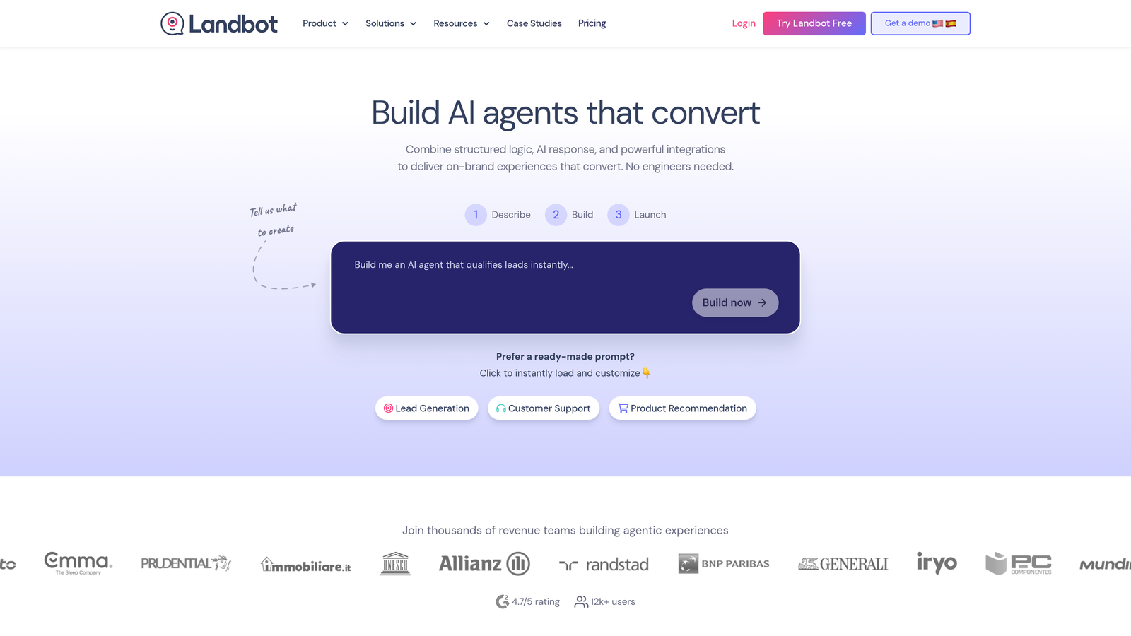 Screenshot of Landbot website