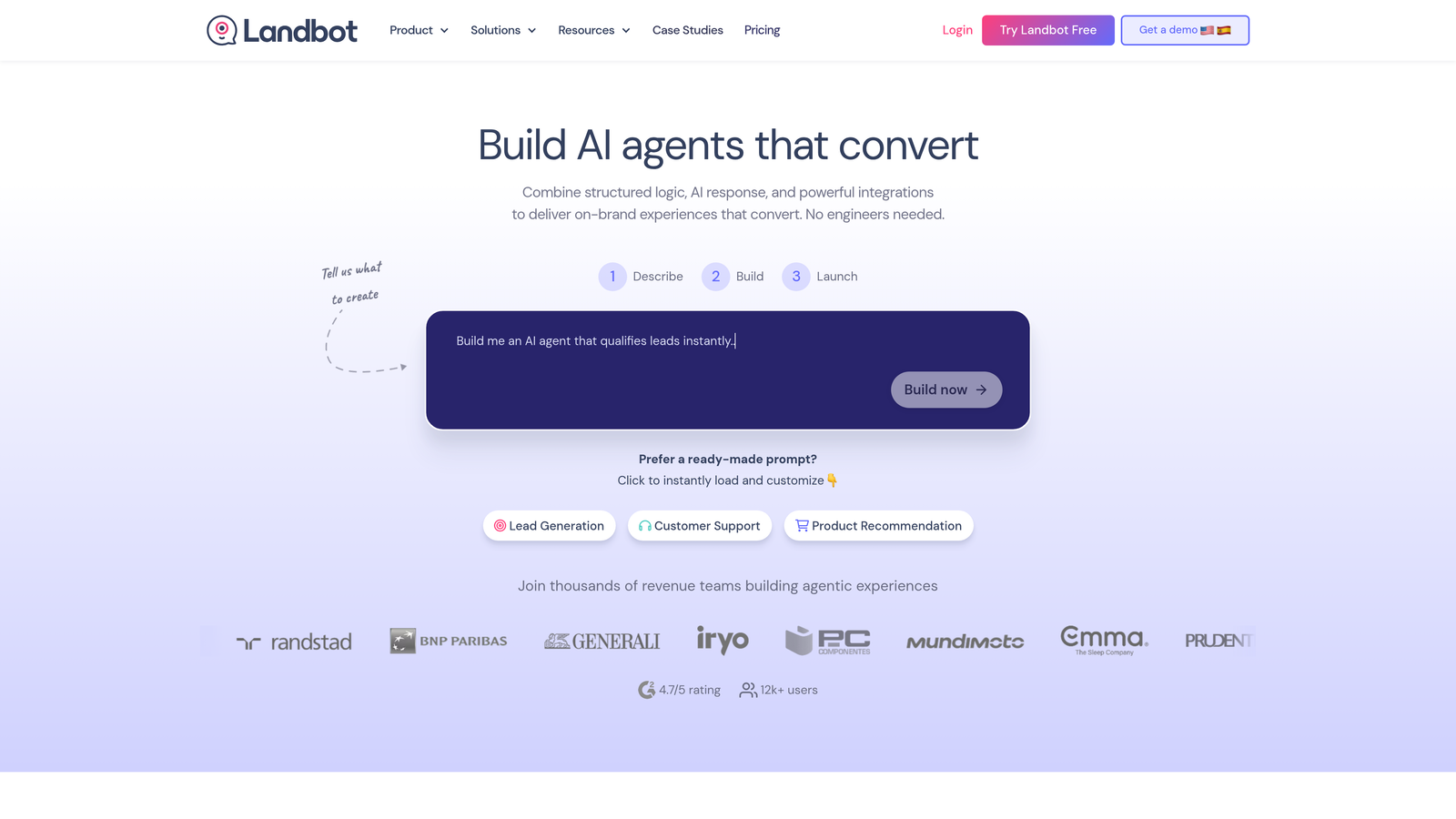 Screenshot of Landbot website