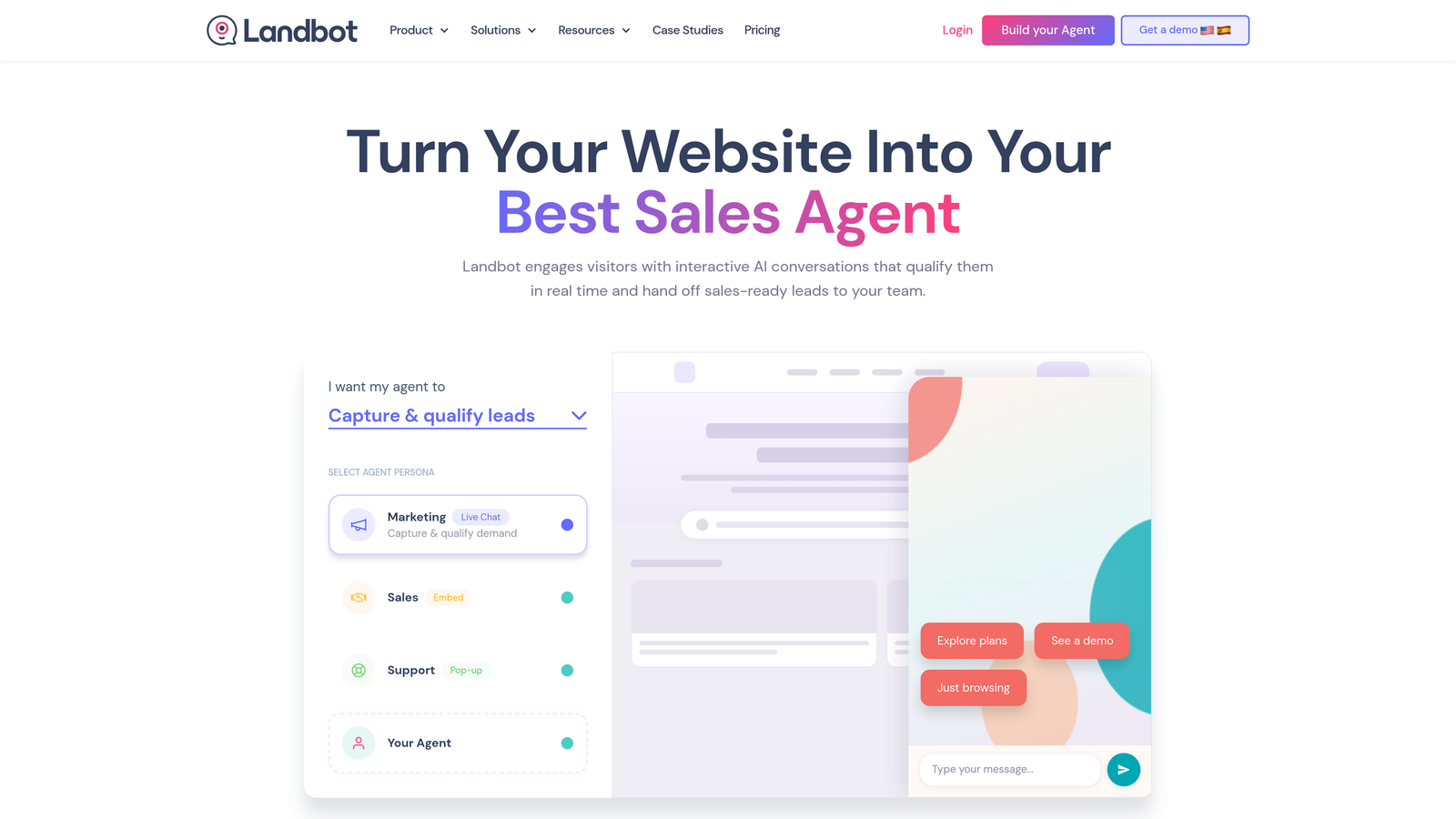Screenshot of Landbot website