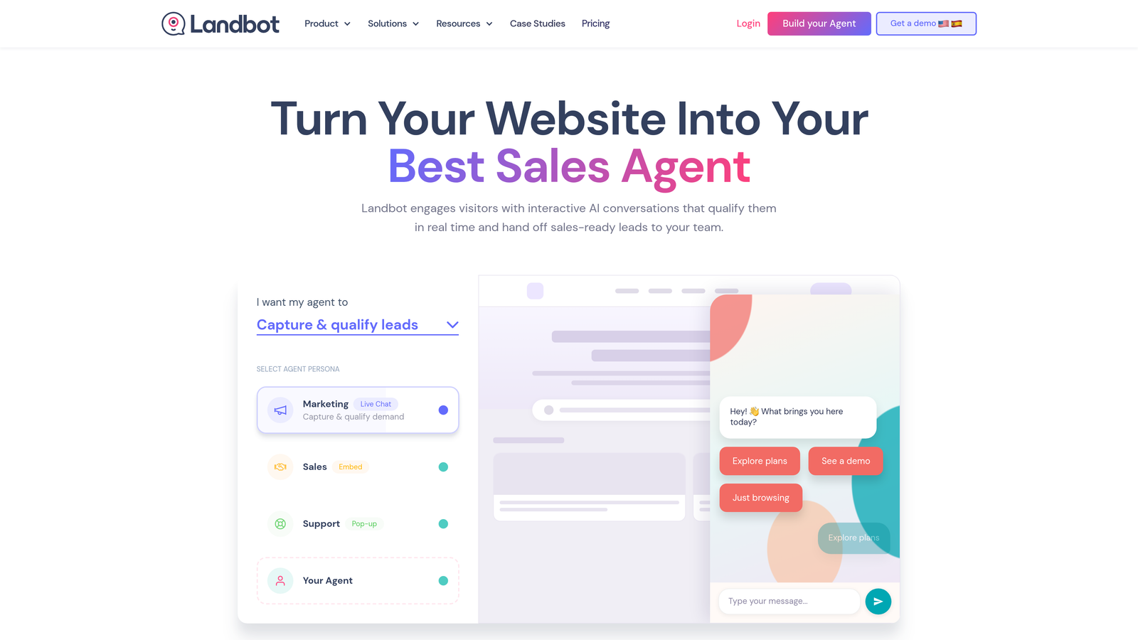 Screenshot of Landbot website