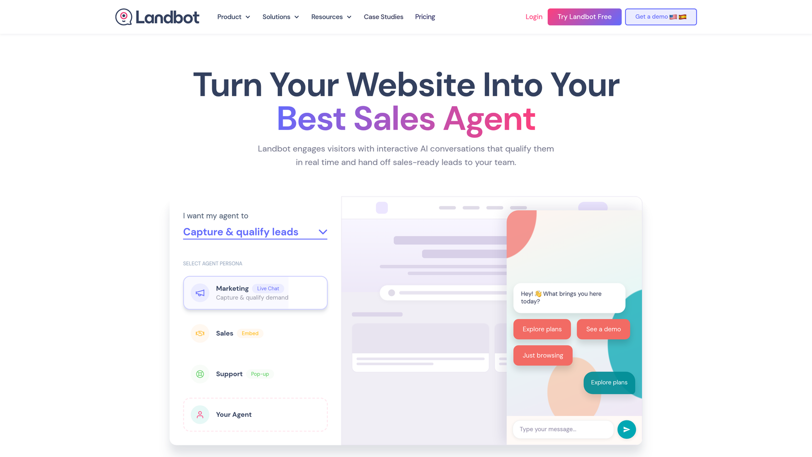 Screenshot of Landbot website